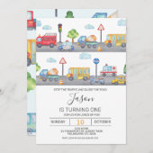 ボーイズ車又は輸送誕生日招待状 招待状 (正面/裏面)