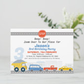 ボーイズ車輸送をテーマにした誕生日 招待状 (スタンド正面)