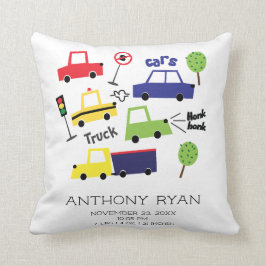 ボーイズ車&トラックベビー誕生統計ピロー クッション