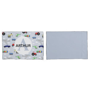 ボーイズ輸送パターンモノグラムカー名キッズ 枕カバー