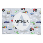 ボーイズ輸送パターンモノグラムカー名キッズ 枕カバー (正面左)