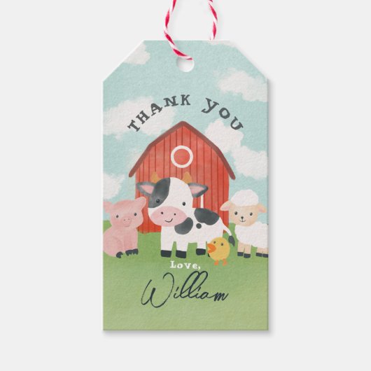 ボーイズ農場動物納屋周囲の庭誕生日の好意 ギフトタグ (正面)