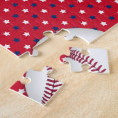 ボーイズ野球カスタム赤白青写真（名前あり） ジグソーパズル (側面)