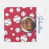 ボーイズ野球カスタム赤白青写真（名前あり） フリースブランケット (正面(横))