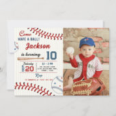 ボーイズ野球誕生日パーティフォト招待状 招待状 (正面)