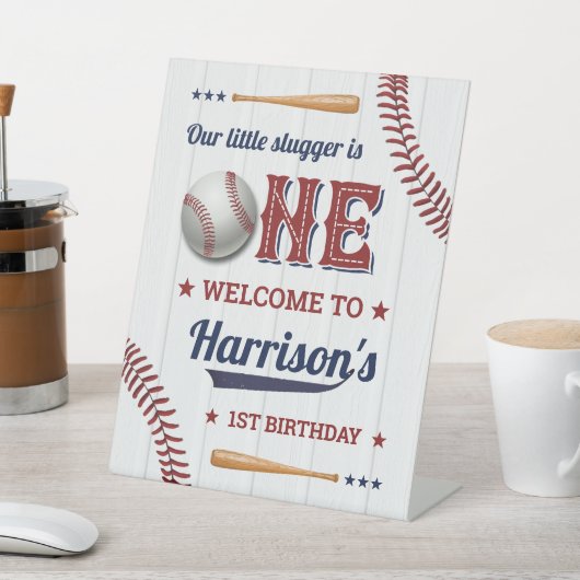 ボーイズ野球1歳の誕生日へようこそ 台座サイン (インサイチュ)