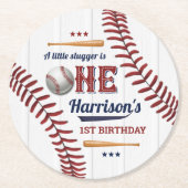 ボーイズ野球1歳の誕生日 ラウンドペーパーコースター (正面)