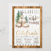 ボーイズ野生と3つの部族TeePee第三誕生日 招待状 (正面)