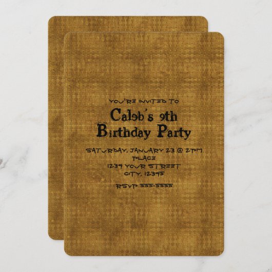 ボーイズ金ゴールドシグランジックバースデーパーティ招待状 招待状 (正面/裏面)