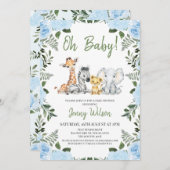 ボーイズ青いバラの葉サファリベイビーシャワー 招待状 (正面/裏面)