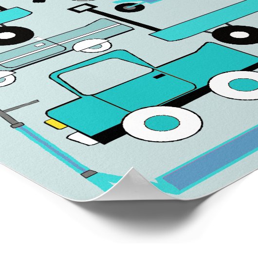 ボーイズ青いホイールレトロスクーター車ワゴントラック ポスター (角)