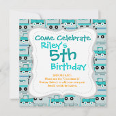 ボーイズ青いホイールレトロスクーター車ワゴントラック 招待状 (正面)