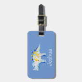 ボーイズ青い水彩恐竜と名前キッズ ラゲッジタグ (正面縦)