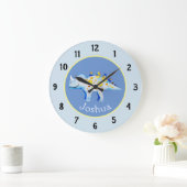 ボーイズ青い水彩恐竜と名前キッズ ラージ壁時計 (ホーム)