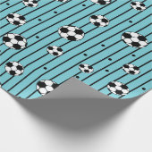 ボーイズ青い白いストライプサッカーファン ラッピングペーパー (角)