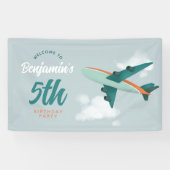 ボーイズ青い飛行機の旅行誕生日へようこそ 横断幕 (横)