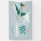 ボーイズ青い飛行機の旅行誕生日へようこそ 横断幕 (縦)