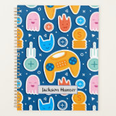 ボーイズ青のビデオゲームのシームレスなパターン プランナー手帳 (正面)