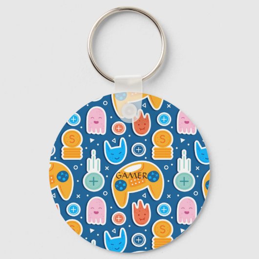 ボーイズ青のビデオゲームコントローラパターン キーホルダー (正面)