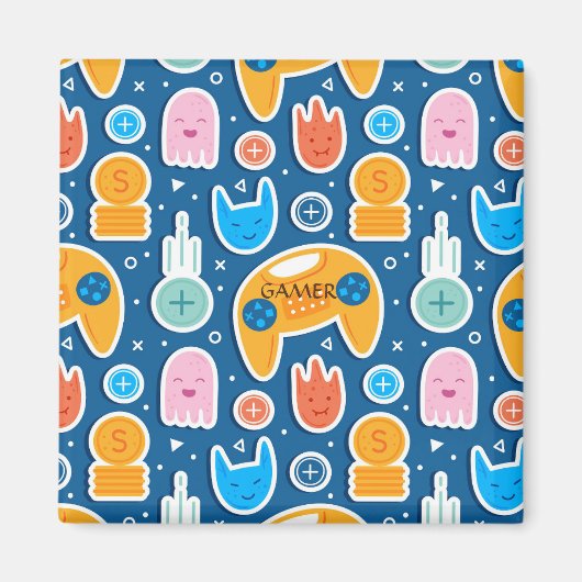 ボーイズ青のビデオゲームコントローラパターン マグネット (正面)