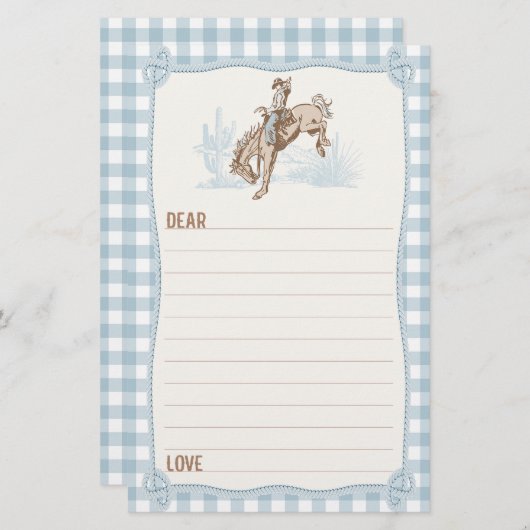 ボーイズ青のプレイドカウボーイ1stロデオタイムカプセル 便箋 (正面/裏面)