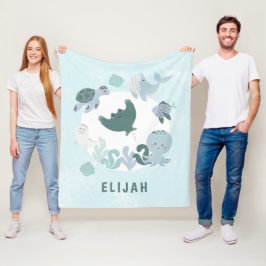 ボーイズ青の海の下に海動物キッズフリース フリースブランケット