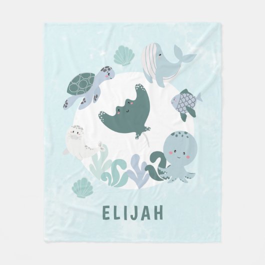 ボーイズ青の海の下に海動物キッズフリース フリースブランケット (正面)