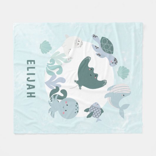 ボーイズ青の海の下に海動物キッズフリース フリースブランケット (正面(横))