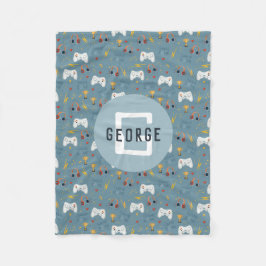 ボーイズ青ビデオゲームキッズモノグラムクール フリースブランケット