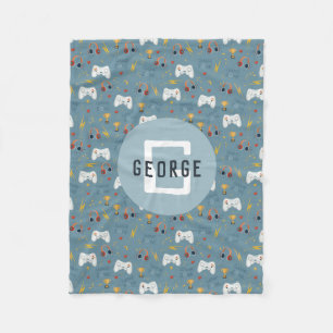 ボーイズ青ビデオゲームキッズモノグラムクール フリースブランケット