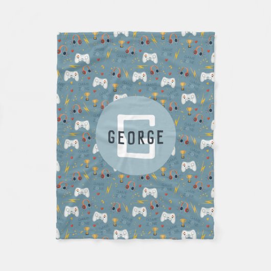 ボーイズ青ビデオゲームキッズモノグラムクール フリースブランケット (正面)