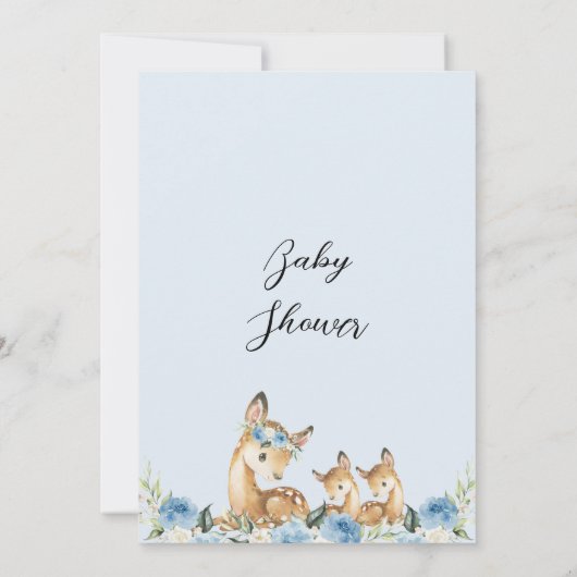 ボーイズ青フローラオーディアツインベビーシャワー 招待状 (裏面)