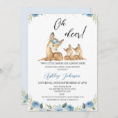 ボーイズ青フローラオーディアツインベビーシャワー 招待状 (正面/裏面)