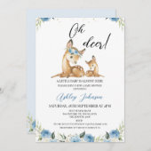 ボーイズ青フローラオーディアベビーシャワー 招待状 (正面/裏面)