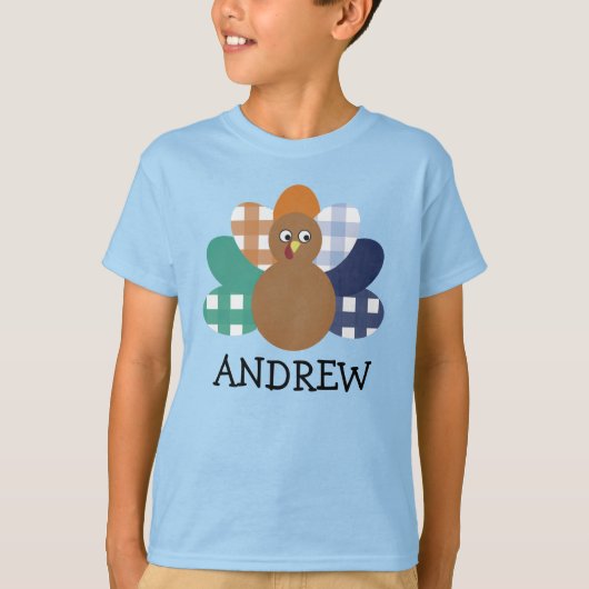 ボーイズ青少年の水の色の格子状トルコTシャツ Tシャツ (正面)