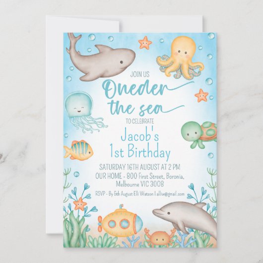 ボーイズ青海オンダーザシー1st誕生日 招待状 (正面)