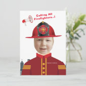 ボーイズ顔インホール消防ファイターフォト誕生日 招待状 (スタンド正面)