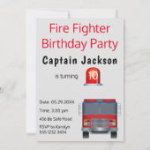 ボーイズ顔インホール消防ファイターフォト誕生日 招待状 (裏面)
