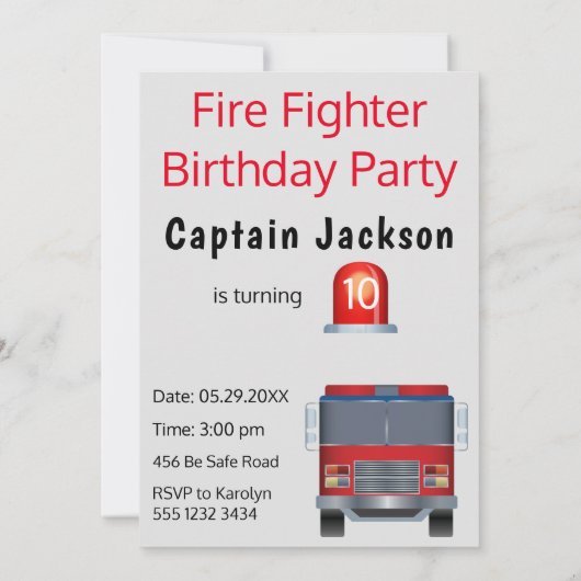 ボーイズ顔インホール消防ファイターフォト誕生日 招待状 (裏面)
