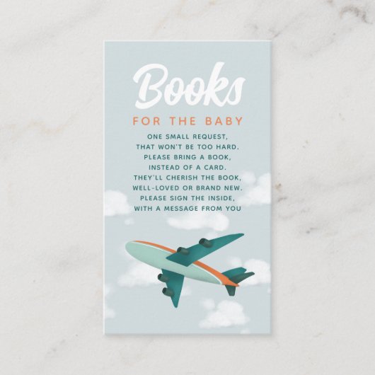 ボーイズ飛行機旅行赤ちゃんシャワー本ベビー エンクロージャーカード (正面)