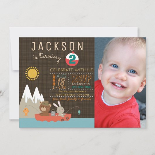 ボーイズ魚釣りバースデーパーティ招待状 招待状 (正面)