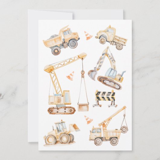 ボーイズ黄建築ダーティ3rd-y 3rd誕生日 招待状 (裏面)