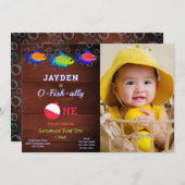 『ボーイズ1歳の誕生日小さな漁師』  招待状 (正面/裏面)