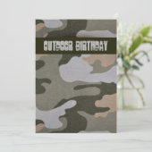 ボーイズ10代のアウトドア迷彩柄誕生日パーティー 招待状 (スタンド正面)