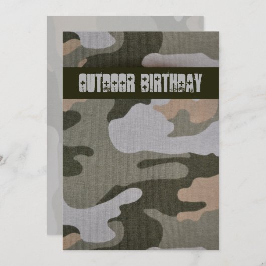 ボーイズ10代のアウトドア迷彩柄誕生日パーティー 招待状 (正面/裏面)