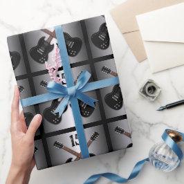 ボーイズ10代のエレキギターブラック誕生日ギフトラップ ラッピングペーパー