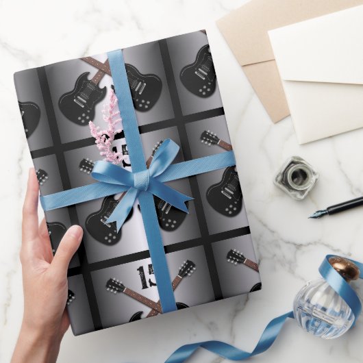 ボーイズ10代のエレキギターブラック誕生日ギフトラップ ラッピングペーパー (ギフト)