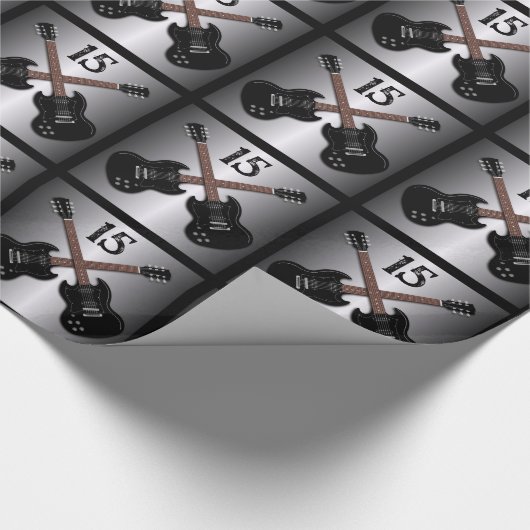 ボーイズ10代のエレキギターブラック誕生日ギフトラップ ラッピングペーパー (角)
