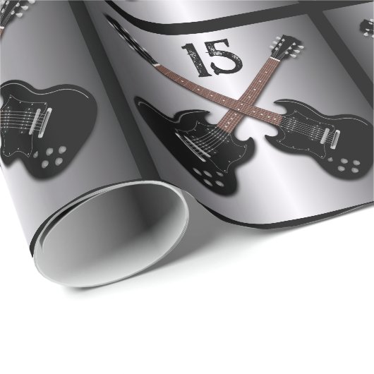 ボーイズ10代のエレキギターブラック誕生日ギフトラップ ラッピングペーパー (ロールコーナー)