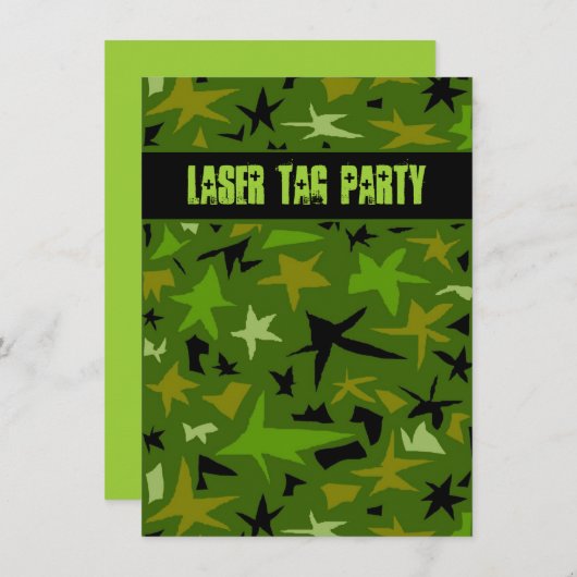 ボーイズ10代の誕生日迷彩柄スターズパーティー 招待状 (正面/裏面)